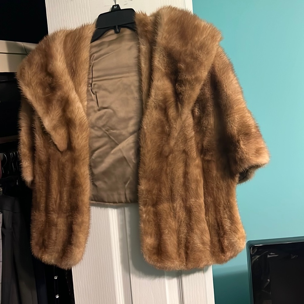 Vintage Shawl Collar Mink  Cape Jacket- One Size